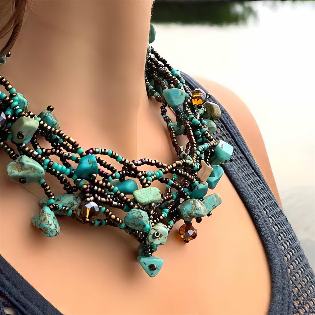 Chunky Stone and Bead Necklace (Turquoise)